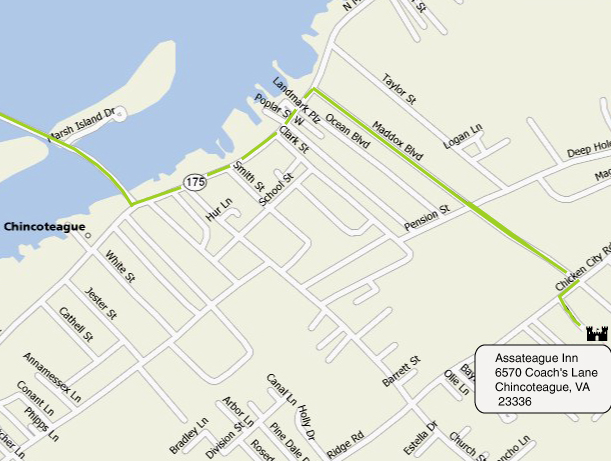 Image of the route on Chincoteague Island to Assateague Inn